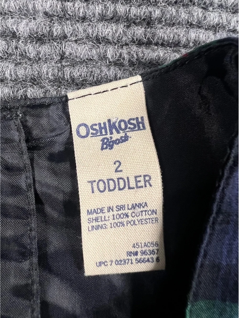 OshKosh B'gosh Girls’ Toddler Holiday Dress Size 2 Plaid Cotton with Lining